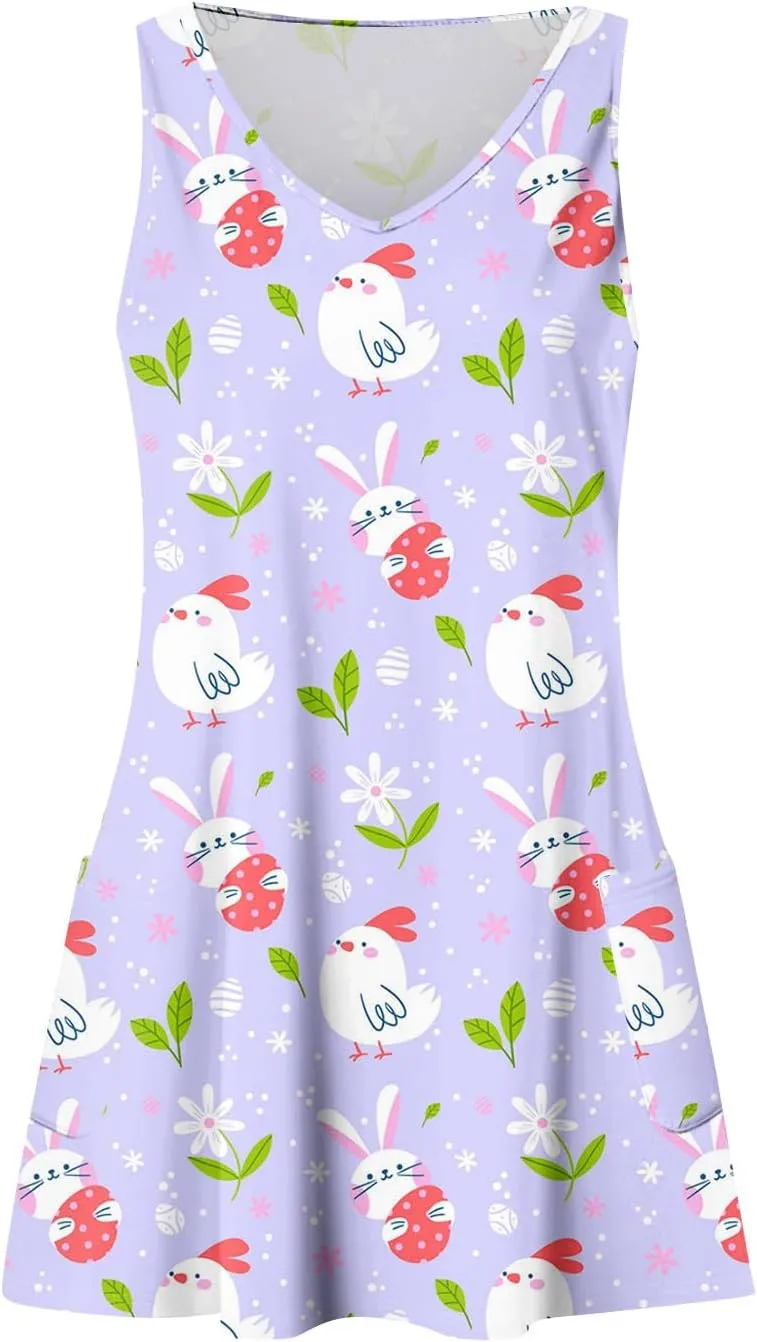 Women Summer Dresses V Neck 2025 Swimsuit Coverup Beach Printed Dress with Pocket Casual Vacation Sundress
