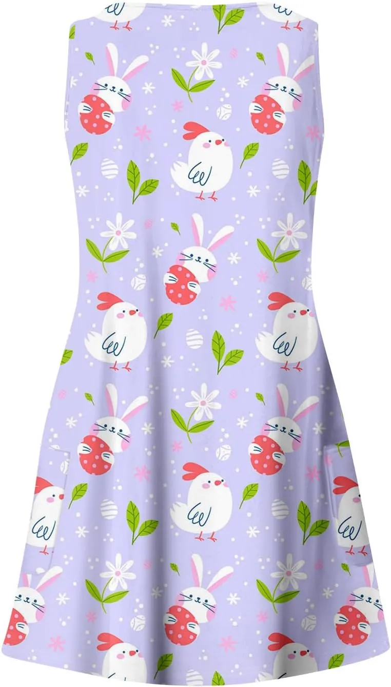Women Summer Dresses V Neck 2025 Swimsuit Coverup Beach Printed Dress with Pocket Casual Vacation Sundress