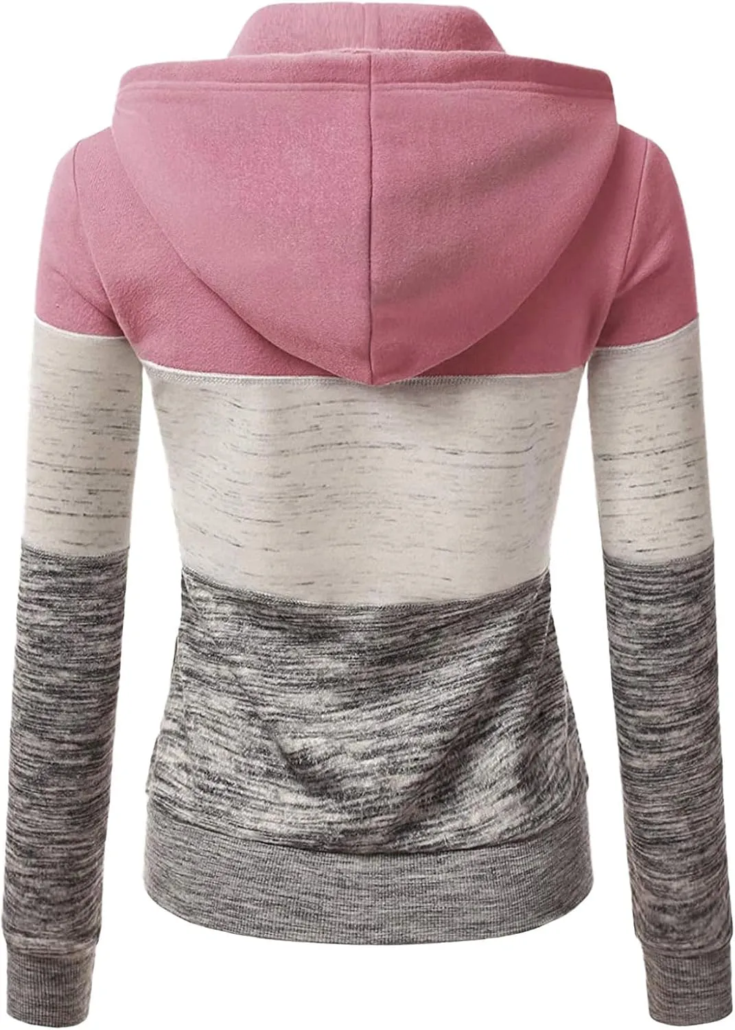 Women's Hoodie Colour Block Hooded Sweatshirt Zipper Long Sleeve Top with Pockets