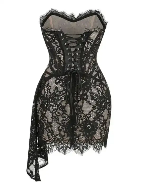 Women’s Lace See-through Splicing Waist Tube Dress