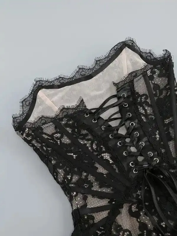 Women’s Lace See-through Splicing Waist Tube Dress