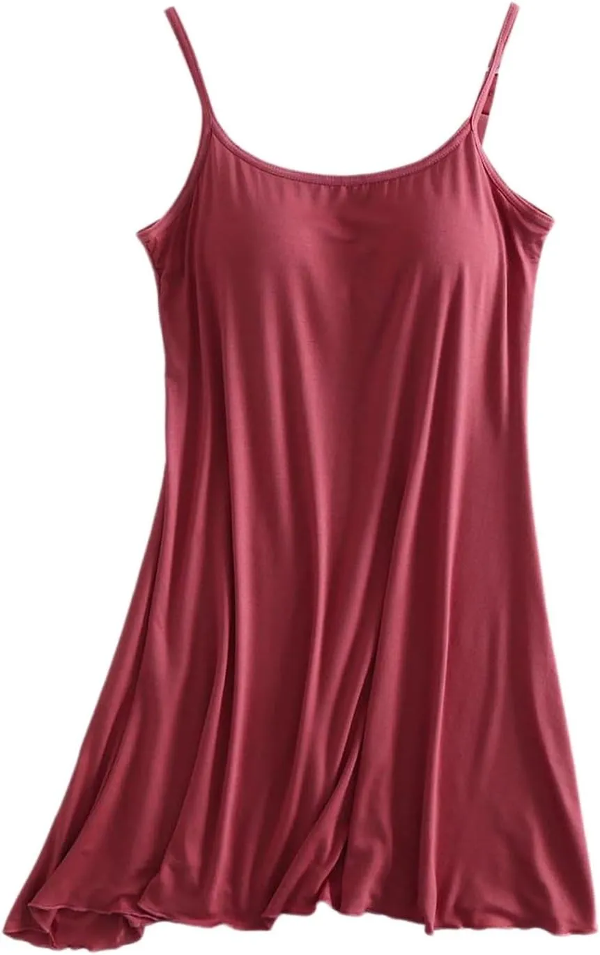 Womens Sexy Nightgown Built in Bra Adjustable Spaghetti Straps Backless Sleepwear Full Slip Cool Soft Nightdress Cami Pajama