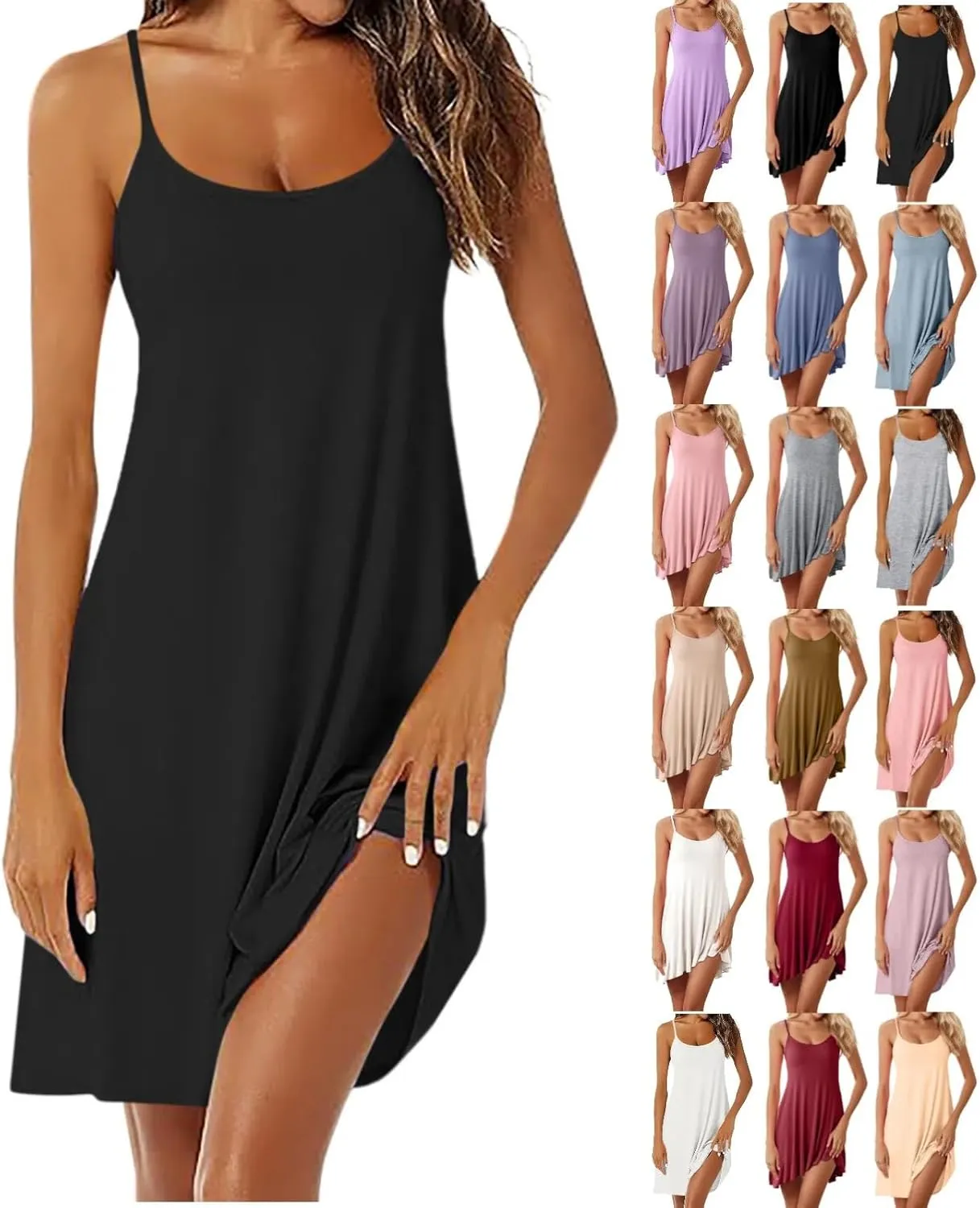 Womens Sexy Nightgown Built in Bra Adjustable Spaghetti Straps Backless Sleepwear Full Slip Cool Soft Nightdress Cami Pajama