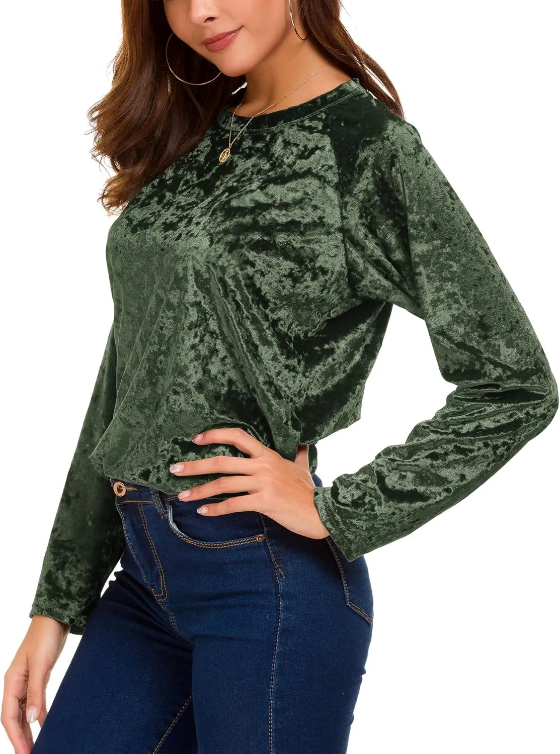 Women's Vintage Velvet T-Shirt Casual Long Sleeve Top
