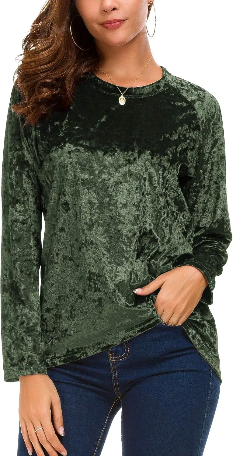 Women's Vintage Velvet T-Shirt Casual Long Sleeve Top