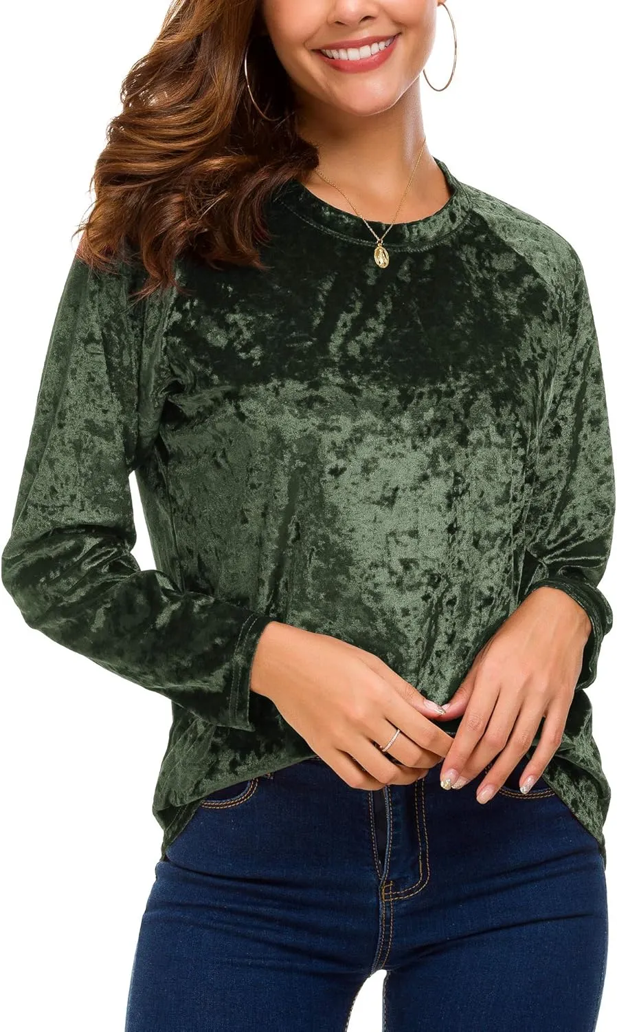 Women's Vintage Velvet T-Shirt Casual Long Sleeve Top