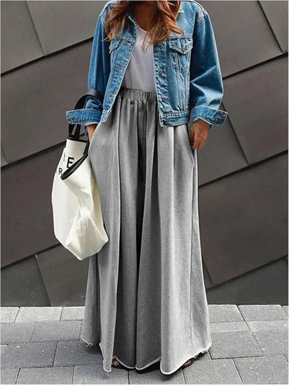 Women's Wide Leg Sweatpants High Elastic Waist Flowy Palazzo Pants Loose Baggy Pants Bottoms